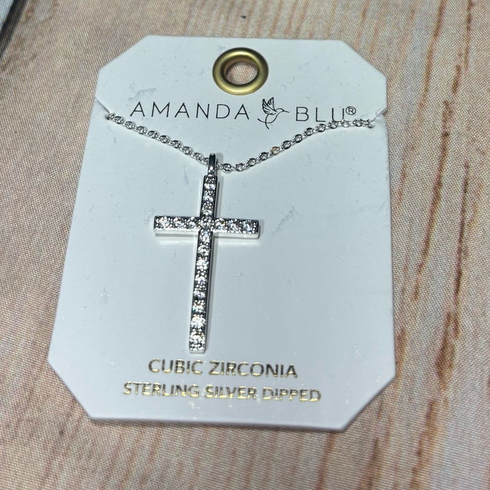 New Amanda Blu Silver Cubic Zirconia Cross Necklace - White/Silver